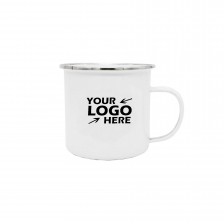 17oz White Enamel Mug with Silver Rim